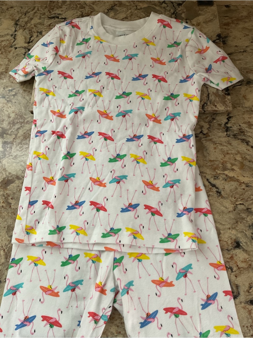 Janie and Jack White Flamingo-Print Pajama Set in Multicolor size 7